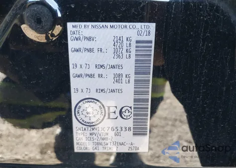 2018 Nissan Rogue S/Sl/Sv from USA, damaged, VIN 5N1AT2MV1JC765338